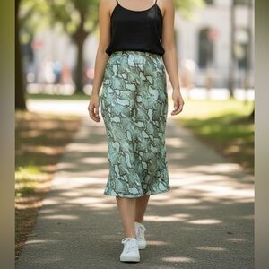 Lauren Ralph Lauren Mint Green Snake Print Python Midi Satin Skirt 4